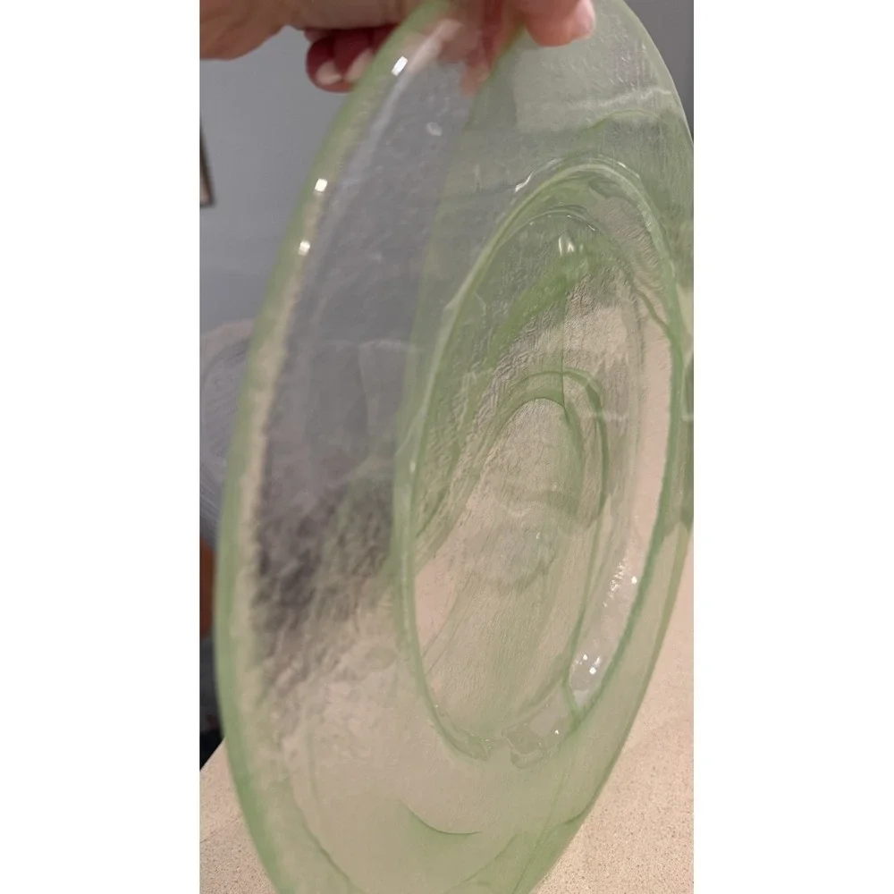 1 LVB1 Green Swirl Charger Service Plater Plate Blown Glass Vintage MCM Art Deco